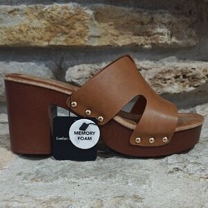 Nicole Miller Tan Mules with Gold Accents